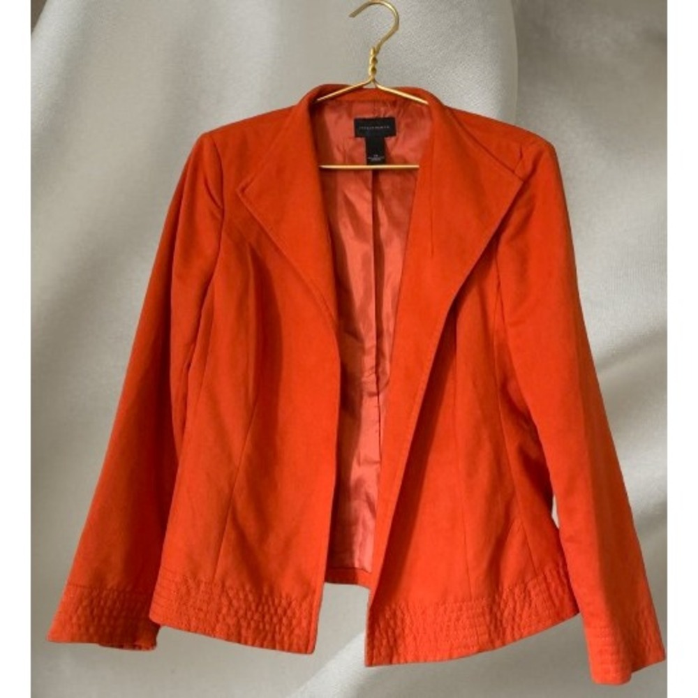 Investments Orange Blazer Jacket Women Size 14 Open Front Textured‎ Hem